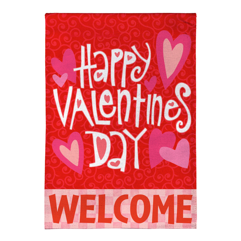 Happy Valentine's Day Welcome Burlap House Flag
