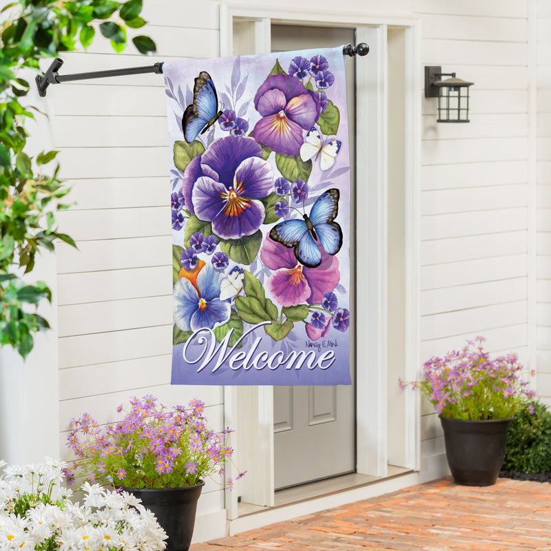 Cheerful Pansies Burlap House Flag