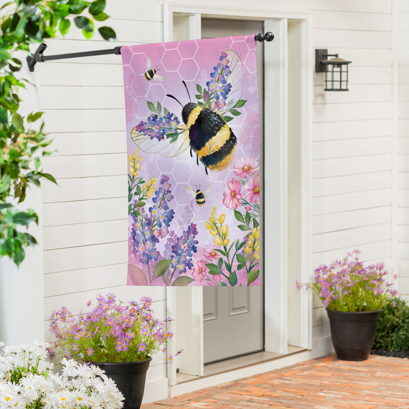 Pollinator Garden Pink Florals Bee Burlap House Flag