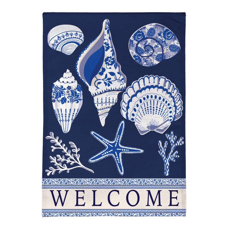 Chinoiserie Seashells Burlap House Flag