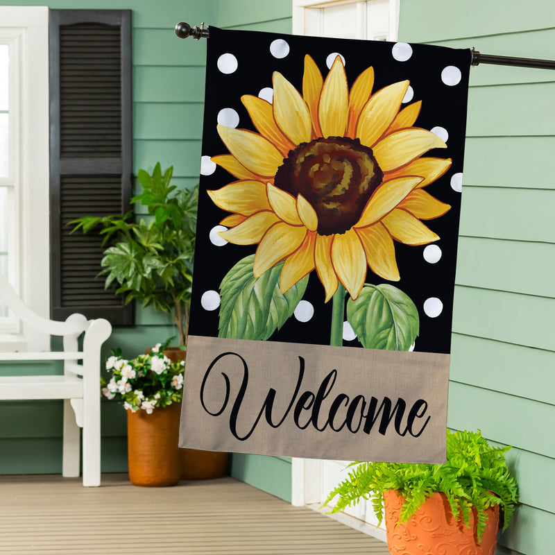Polka Dot Sunflower Burlap House Flag