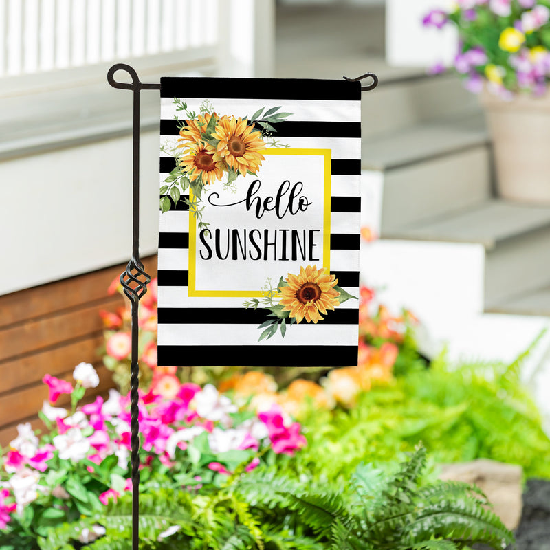 Hello Sunshine Plaid Burlap Garden Flag