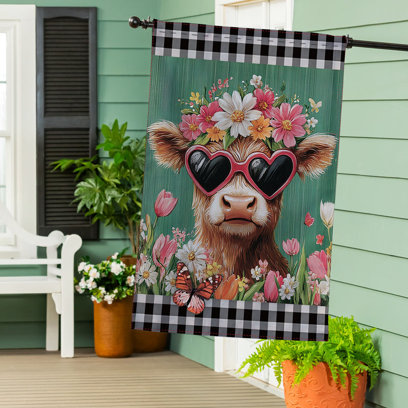 Floral Sunglasses Highland Cow Burlap House Flag