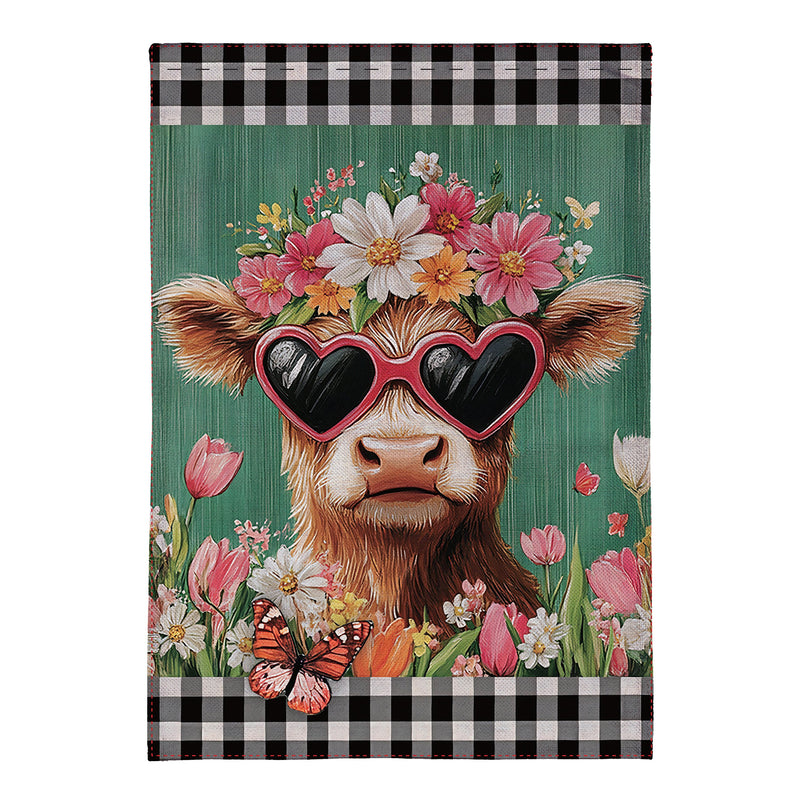 Floral Sunglasses Highland Cow Burlap House Flag