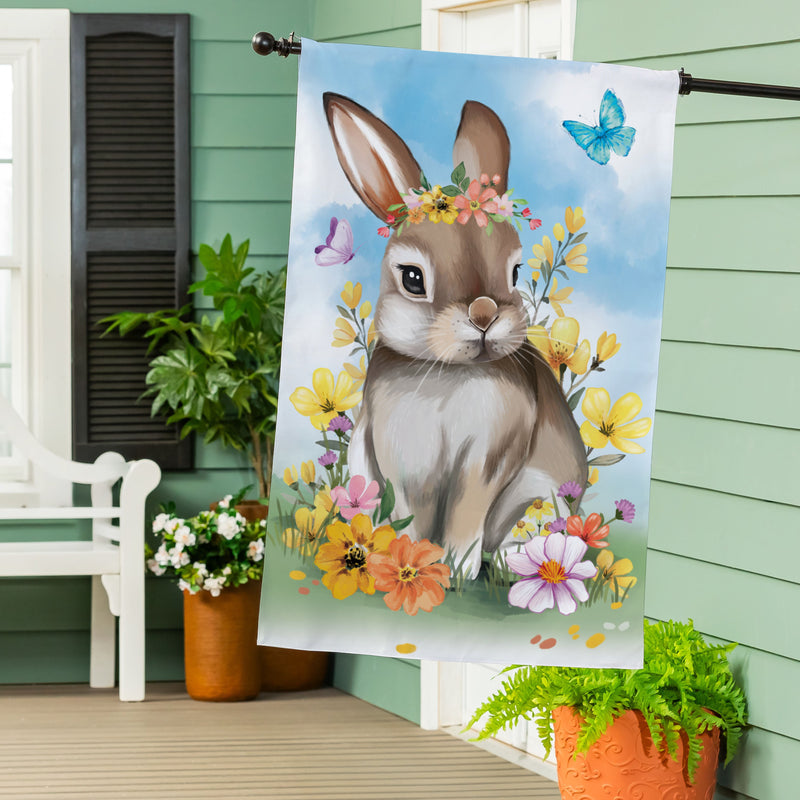 Bunny Blooms Floral Burlap House Flag