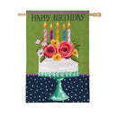 Floral Happy Birthday Cake Burlap House Flag