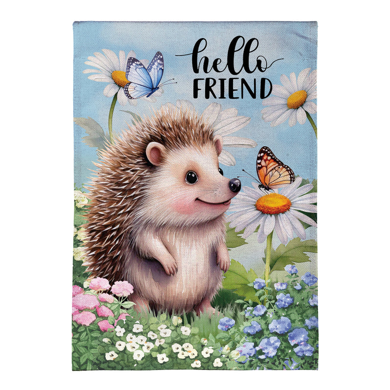 Hedgehog & Daisies Burlap Garden Flag