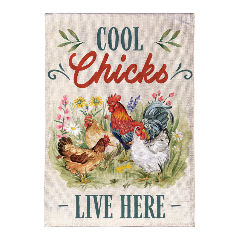 Petal & Plow Cool Chicks Burlap House Flag