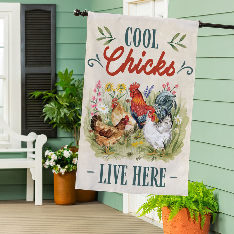 Petal & Plow Cool Chicks Burlap House Flag