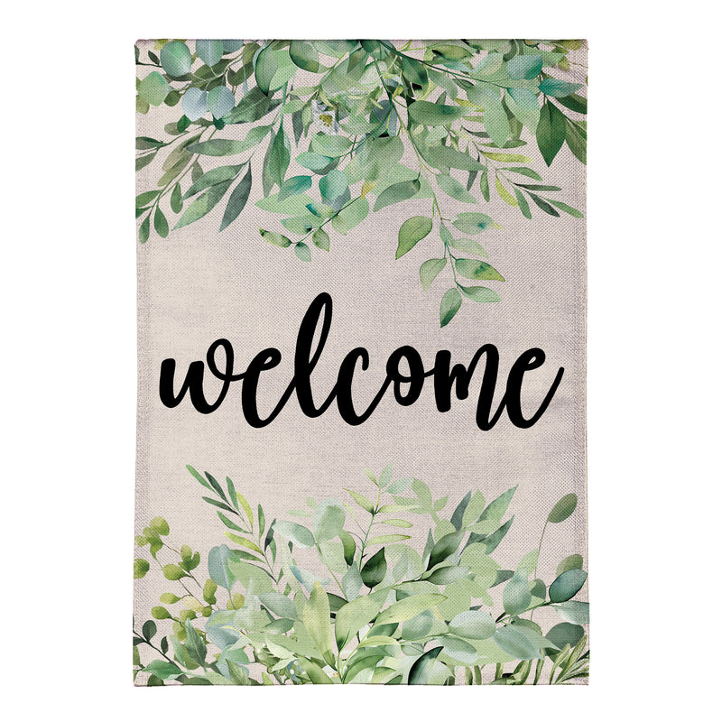 Greenery Welcome Burlap Garden Flag