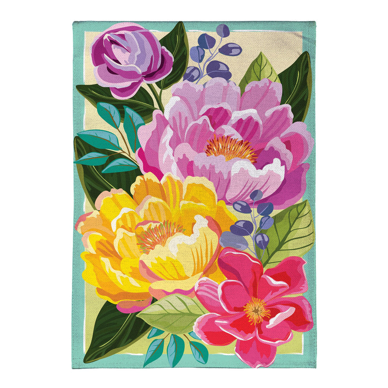 Floral Burst Burlap House Flag