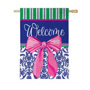 Welcome Bow Chinoiserie Burlap House Flag