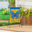 Welcome Mosaic Blue Butterfly Burlap Garden Flag