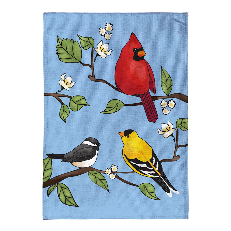 Cardinal and Friends Burlap Garden Flag