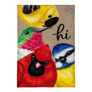 Portly Birds Peeping Burlap House Flag