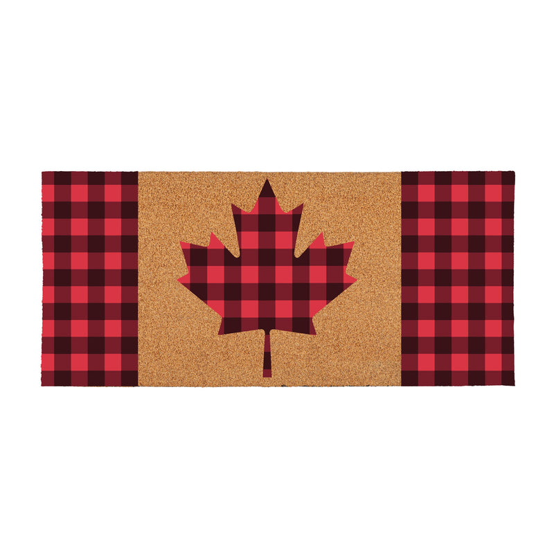 Canada Strong Maple Leaf Flocked Coir Sassafras Switch Mat, Buffalo Check, 22"x10"