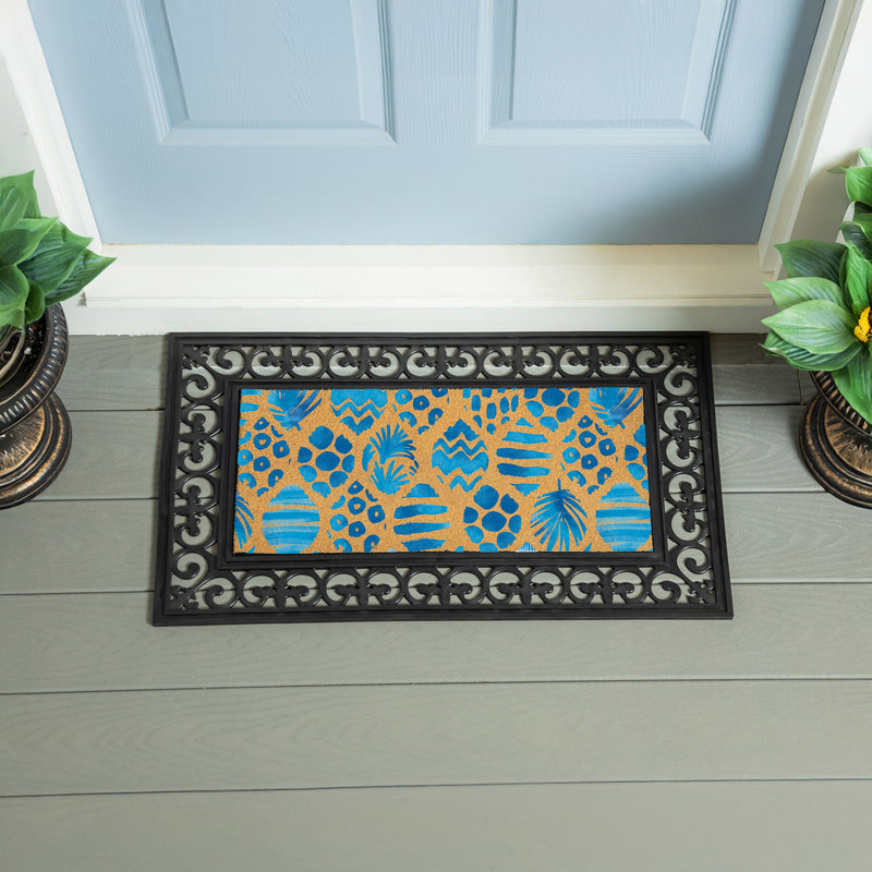 Blue Coastal Coral Sea Flocked Coir Sassafras Switch Mat, 22"x10"