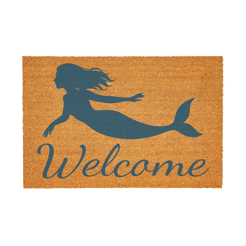 Blue Coastal Coral Sea Coir Mat, Mermaid "Welcome", 36"x24"