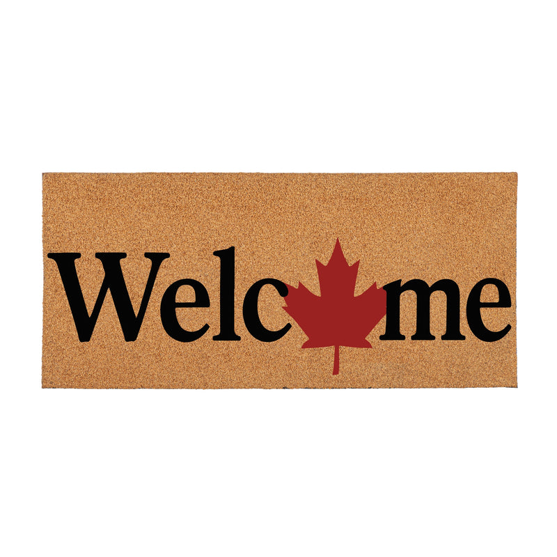 Canada Strong Maple Leaf Flocked Coir Sassafras Switch Mat, "Welcome", 22"x10"
