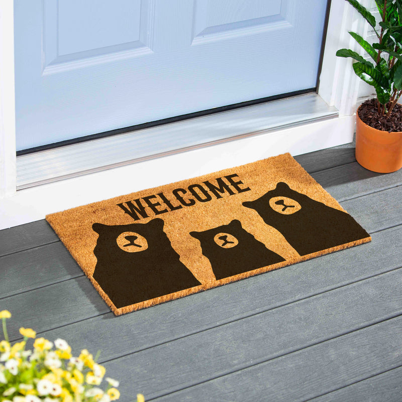 High Country Bear Trio Coir Mat, "Welcome", 28"x16"