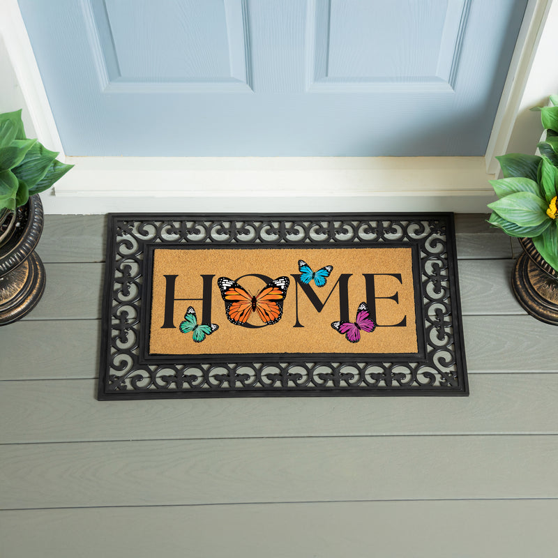 Pollinator Garden Butterfly Family,  Flocked Coir Sassafras Switch Mat 22"x10"