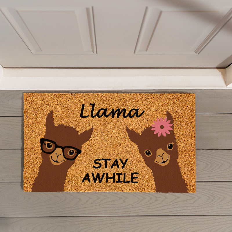 Floral Llama Coir Mat