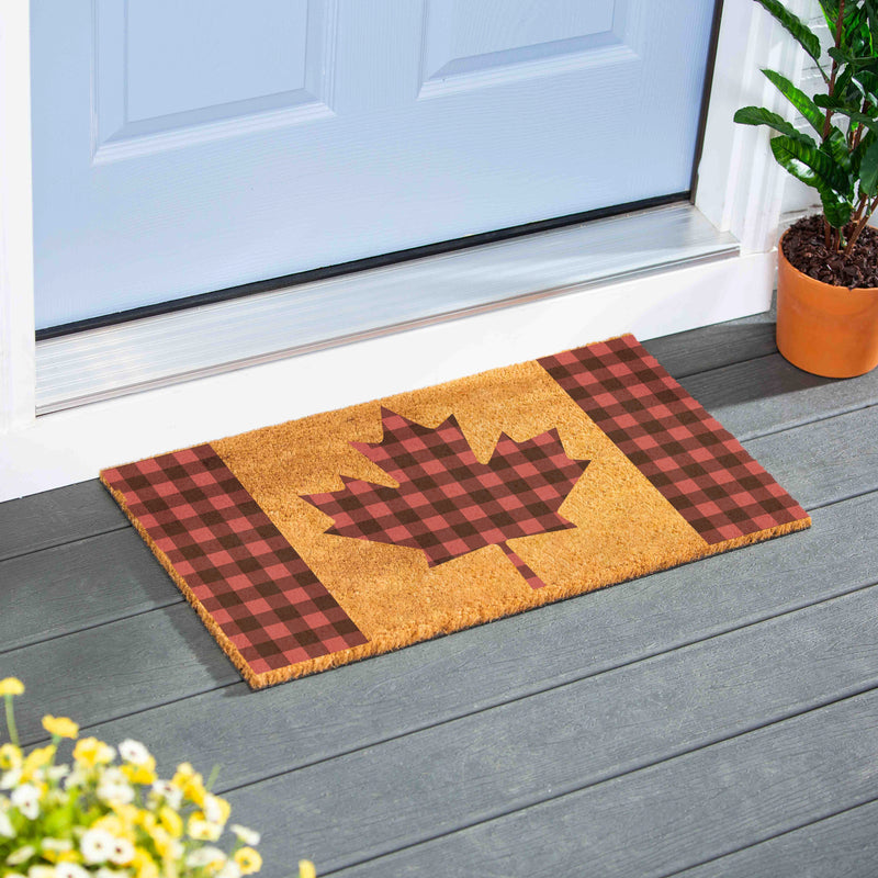 Canada Strong Maple Leaf Coir Mat, Buffalo Check, 28"x16"