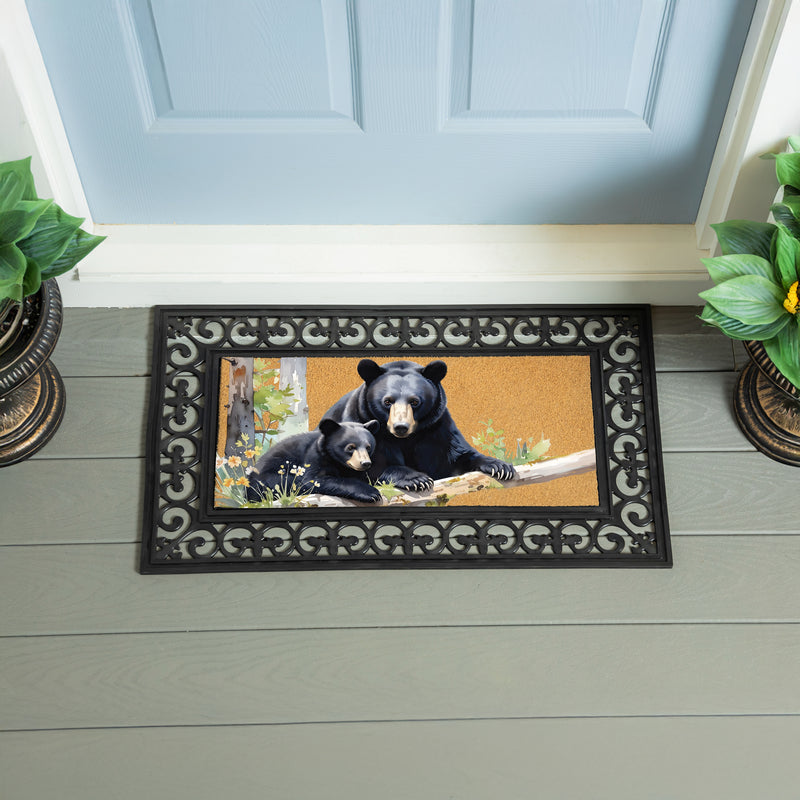 High Country Bear Family Flocked Coir Sassafras Switch Mat, Mama and Baby Bear, 22"x10"