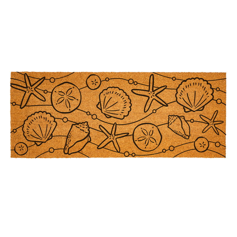 Blue Coastal Shells Coir Mat, Sea Illustration, 60"x24"
