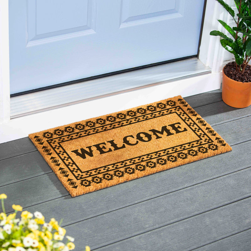 Southwest Pueblo Coir Mat, Aztec "Welcome", 28"x16"