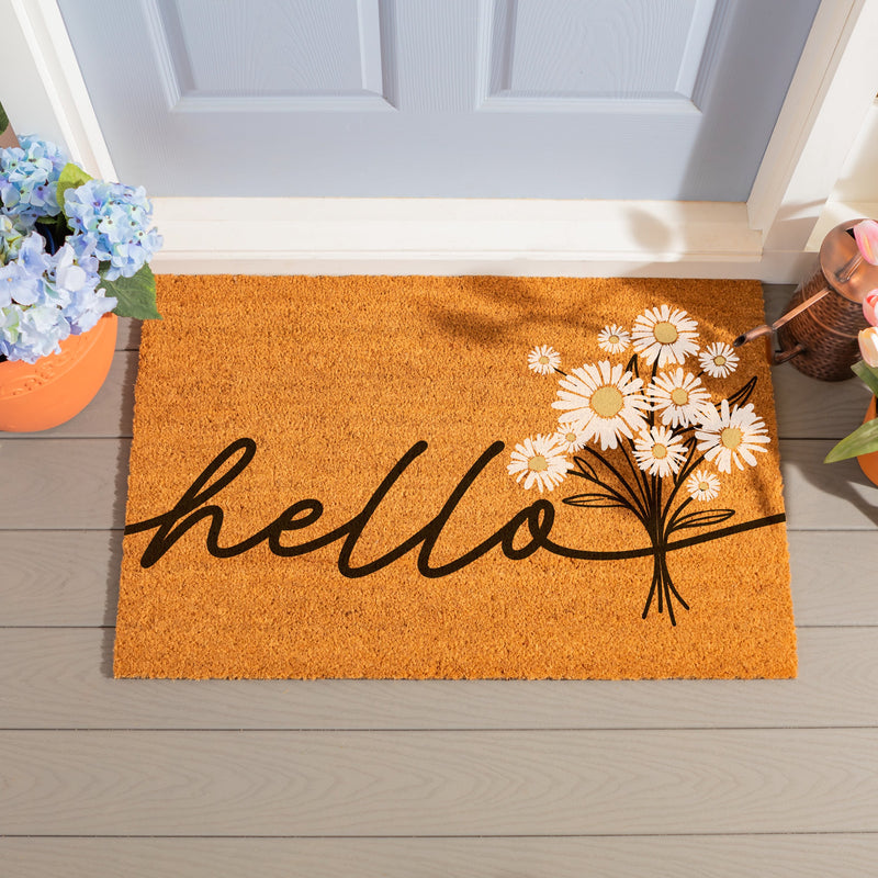 Daisy Scape Coir Mat, "Hello" Bouquet, 36"x24" Z