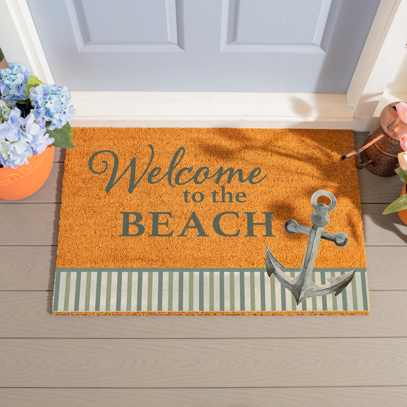 Blue Coastal Beach, Coir Mat 36"x24"