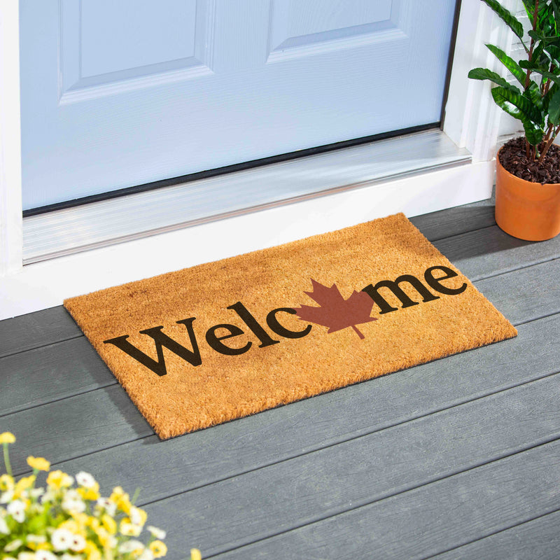 Canada Strong Maple Leaf Coir Mat, "Welcome", 28"x16"