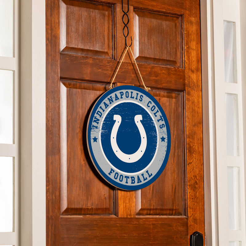 Indianapolis Colts Round Door Decor with Hanging Rope, 18x18