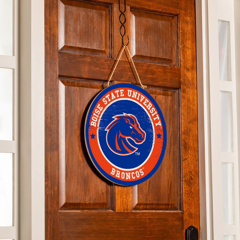 Boise State University Round Door Decor with Hanging Rope, 18x18
