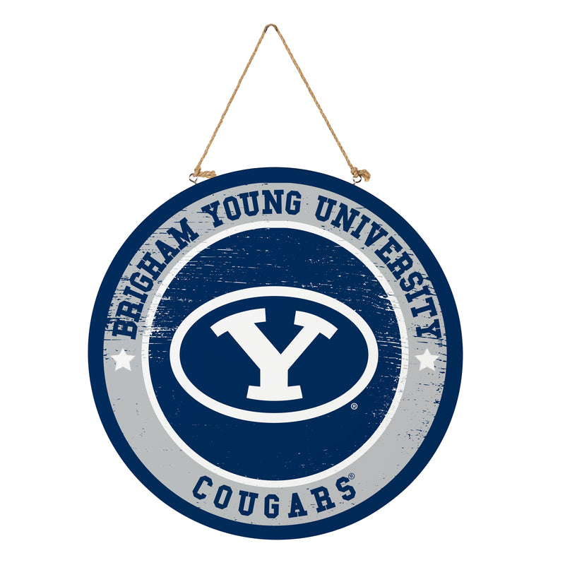 Brigham Young University Round Door Decor with Hanging Rope, 18x18