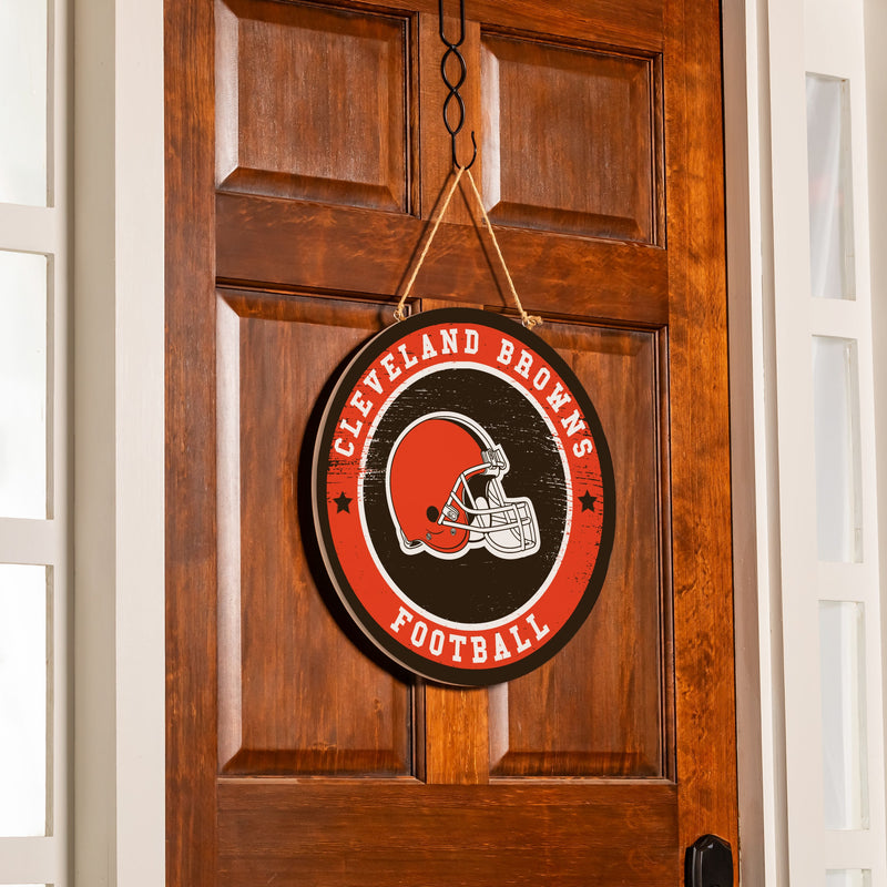 Cleveland Browns Round Door Decor with Hanging Rope, 18x18