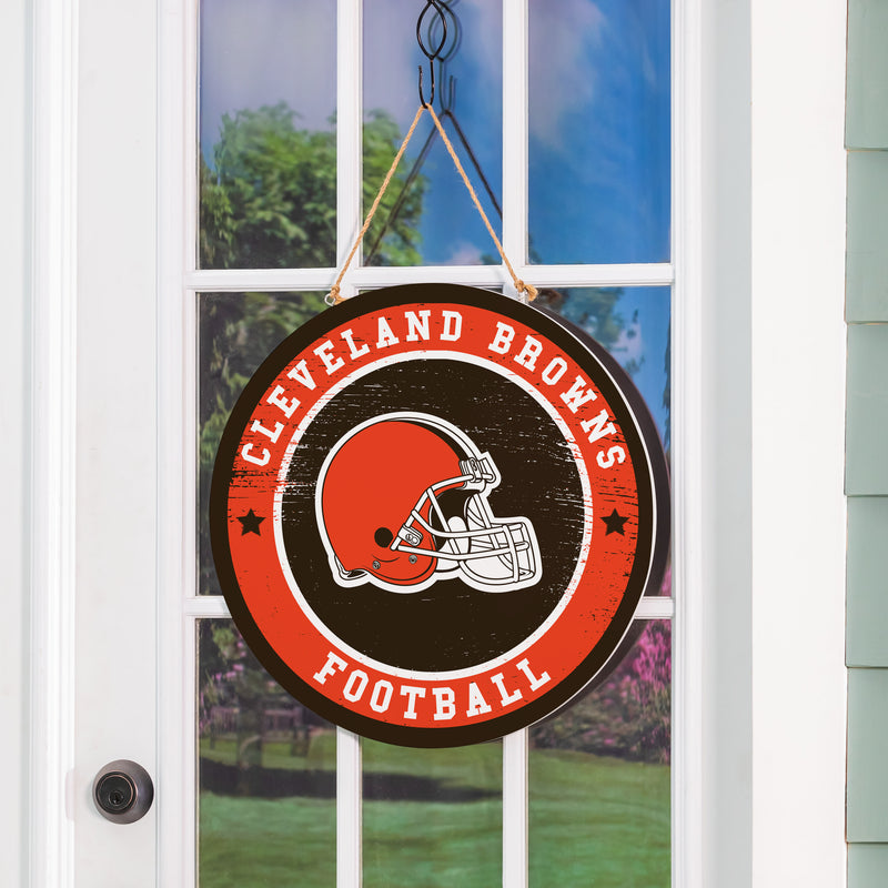 Cleveland Browns Round Door Decor with Hanging Rope, 18x18