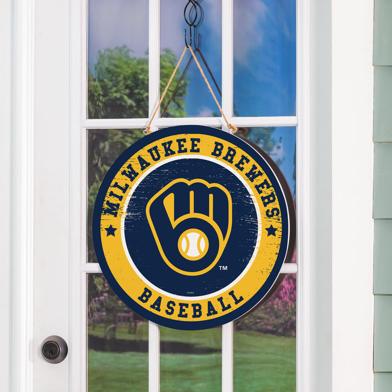 Milwaukee Brewers Round Door Decor with Hanging Rope, 18x18