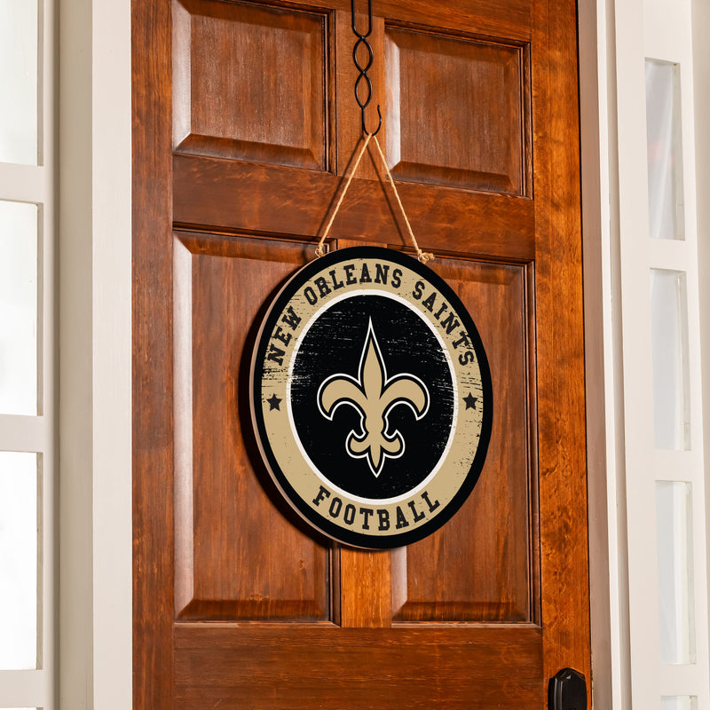 New Orleans Saints Round Door Decor with Hanging Rope, 18x18