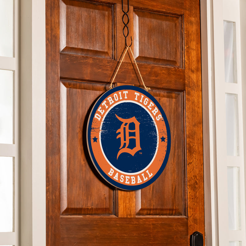 Detroit Tigers Round Door Decor with Hanging Rope, 18x18