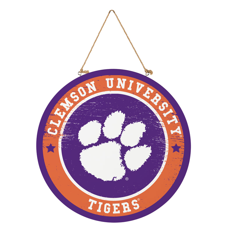 Clemson University Round Door Decor with Hanging Rope, 18x18
