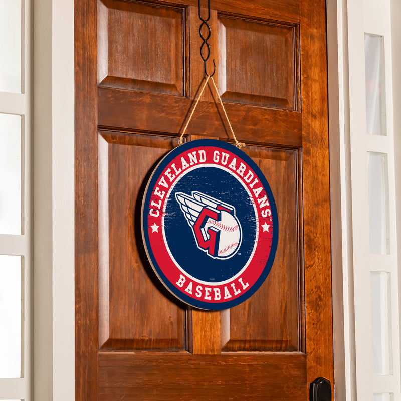 Cleveland Guardians Round Door Decor with Hanging Rope, 18x18