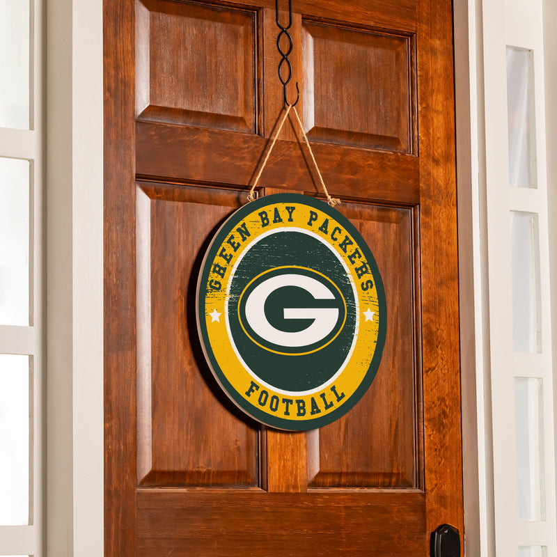 Green Bay Packers Round Door Decor with Hanging Rope, 18x18