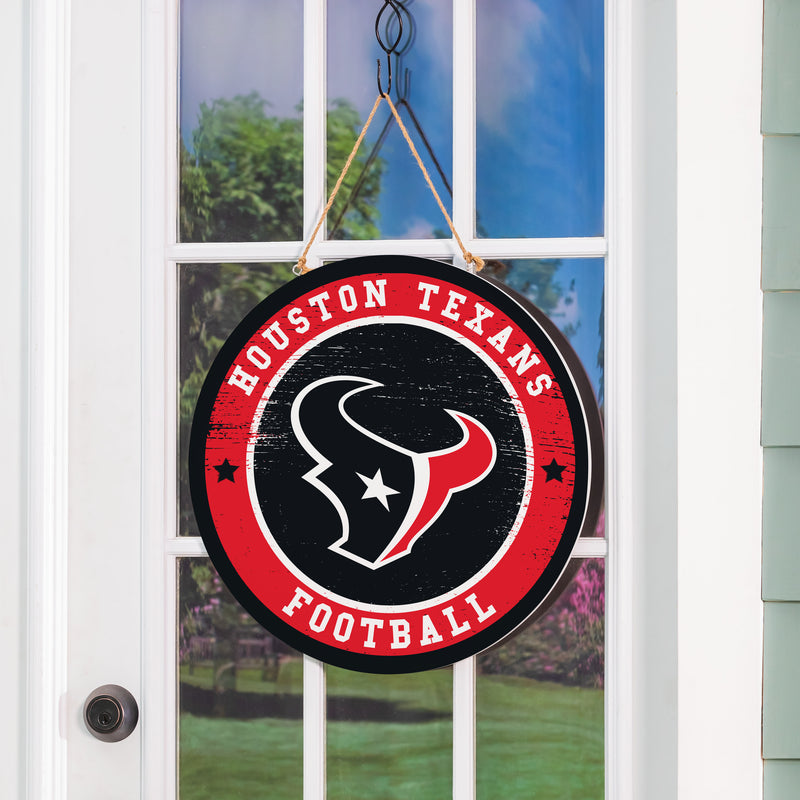 Houston Texans Round Door Decor with Hanging Rope, 18x18