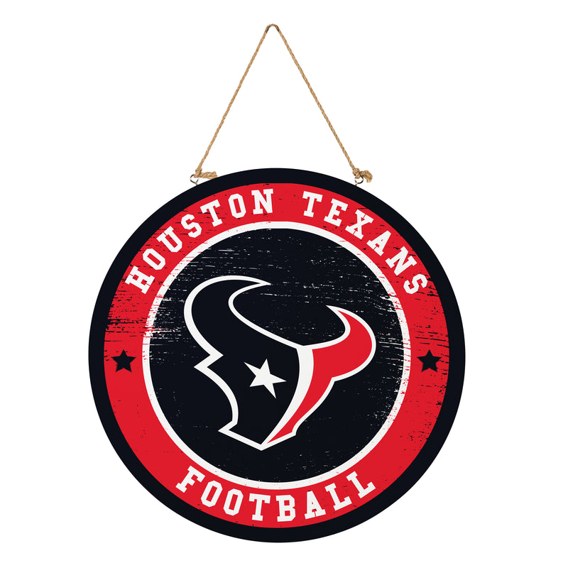 Houston Texans Round Door Decor with Hanging Rope, 18x18