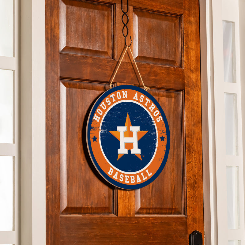 Houston Astros Round Door Decor with Hanging Rope, 18x18