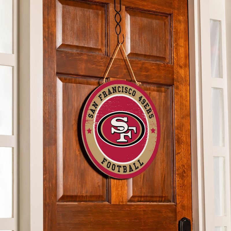San Francisco 49ers Round Door Decor with Hanging Rope, 18x18