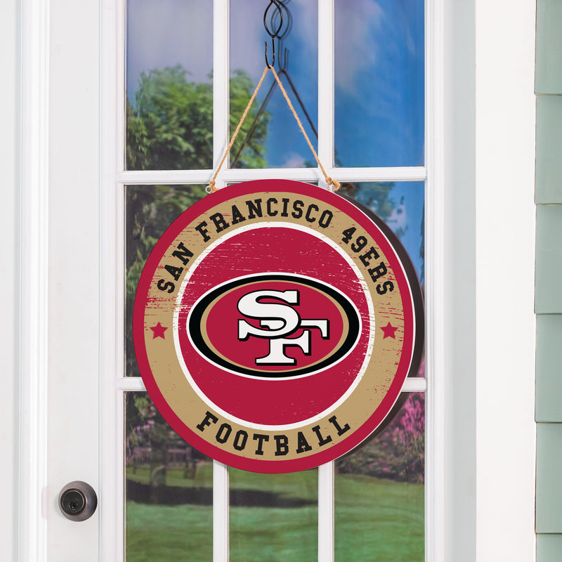 San Francisco 49ers Round Door Decor with Hanging Rope, 18x18