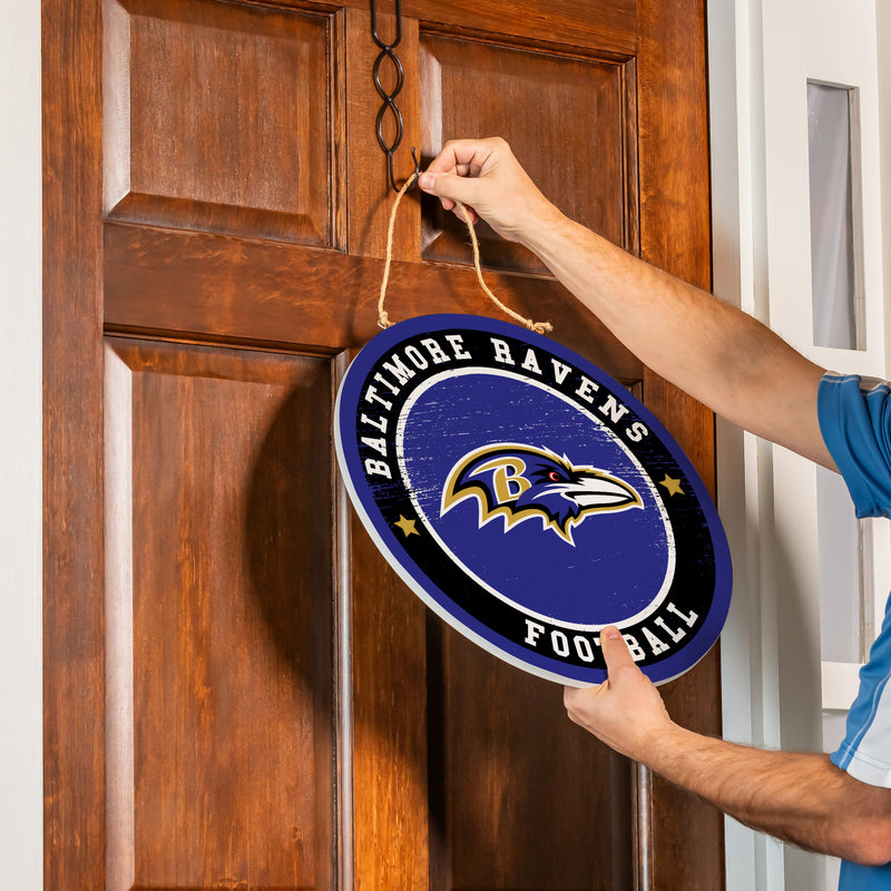 Baltimore Ravens Round Door Decor with Hanging Rope, 18x18